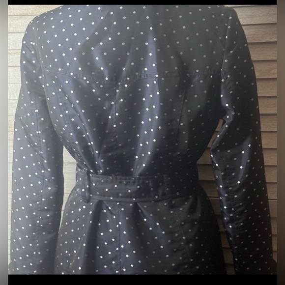 Banana Republic Navy Polka Dot Trench Coat Small Great Condition Preppy Classic - Picture 8 of 11